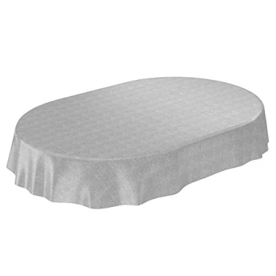 Abbildung von ANRO Wachstuchtischdecke Wachstuch Wachstischdecke Tischdecke Wachstuchdecke Grau Leinenoptik Oval 220x140cm
