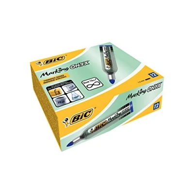 Abbildung von BIC Marking Onyx Permanent Marker, Wasserfester Stift, in Blau, 12er Pack, mit Rundspitze, Strichstärke: 1,5 mm, schnelltrocknend