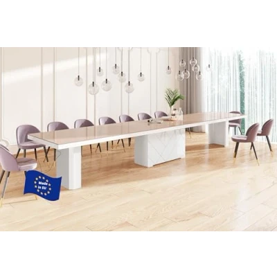 Abbildung von Design Esstisch Tisch HEK 111 Hochglanz XXL ausziehbar 180 bis 468 cm (Cappuccino Hochglanz/Weiß Hochglanz)