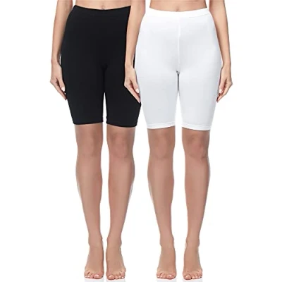Abbildung von Merry Style Damen Sport Leggings kurz Sportleggings Radlerhose Sporthose aus Baumwolle 2 Pack MS10 200 (Schwarz/Weiß(2Pack), XS)