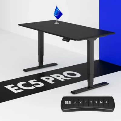 Abbildung von FLEXISPOT Höhenverstellbarer Schreibtisch Made in EU Einteilige Tischplatte 140x80 cm Höhenverstellbar Elektrisch mit Dual Motor &amp; 3 Hub Säulen 160kg Tragfähigkeit(schwarz)