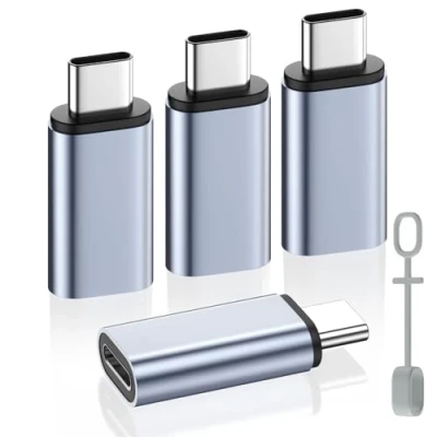 Abbildung von MoKo Lightning auf USB C Adapter 4 Stück, mit Laden Datenübertragung für iPhone 16/15 Pro Max Plus, iPad, Galaxy S24/S23, Anti Lost Loop, Nicht Audio/OTG, Grau