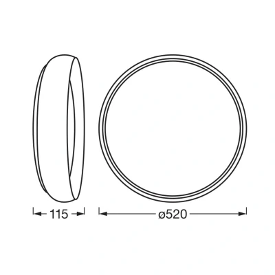 Abbildung von LEDVANCE ORBIS Livia LED Deckenleuchte mit Metallring, grau/Holzdekor, 36W, 2000lm, 3000K, 520mm, 830 freundliches Warmweiß, durch Klicken in 3 Stufen dimmbar, IP20, Schrauben/Dübel inklusive