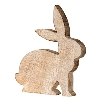 Abbildung von levandeo Hase H15cm Mangoholz Holz Osterhase Osterdeko Dekoaufsteller Deko Figur Frühling Ostern Tischdeko Aufsteller