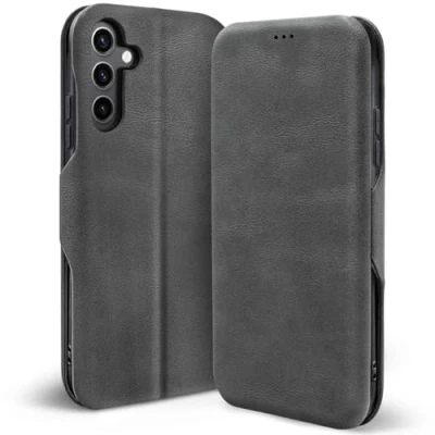 Abbildung von Verco Handyhülle für Samsung Galaxy S24 FE, Premium Handy Flip Cover FE 5G Hülle [integr. Magnet] Book Case Tasche, Grau