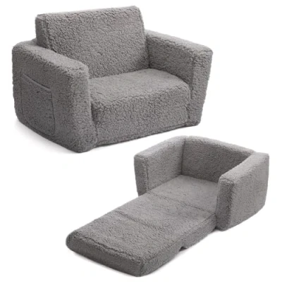 Abbildung von BEJOY Kindersofa Aufklappen 2 in 1 Schlafsofa, Kindersessel, Sherpa Kinder Couch Ausklappbar Sofa für Kinderzimmer Kindertags und Geburtstagsgeschenk Mädchen Jungen, Grau