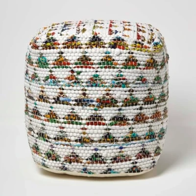 Abbildung von Homescapes Chindi Sitzwürfel Fußhocker quadratisch Ethno Look bunt Creme 40 x cm