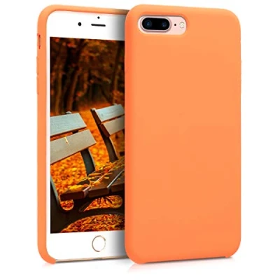 Abbildung von kwmobile Hülle kompatibel mit Apple iPhone 7 Plus/iPhone 8 Plus Silikon Handy Case Handyhülle weiche Oberfläche kabelloses Laden Fruity Orange