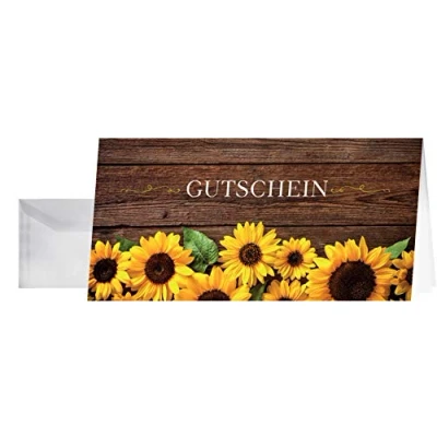 Abbildung von SIGEL DS101 Gutscheinkarten Sonnenblumen, DIN lang, 10er Set mit Umschlägen, ideal zum Bedrucken