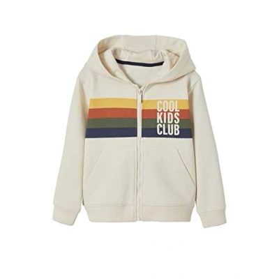 Abbildung von Vertbaudet Animation Jungen Kapuzen Sweatshirt mit Reißverschluss, gestreift, Beige meliert., 2 Jahre