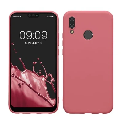Abbildung von kwmobile Hülle kompatibel mit Huawei P20 Lite weiches TPU Silikon Case Cover geeignet für kabelloses Laden Dark Rose