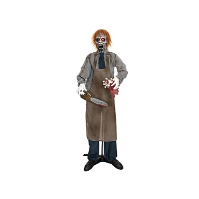 Abbildung von EUROPALMS Halloween Figur Zombie mit Kettensäge, animiert, 170cm Animierte Licht und Soundeffekten