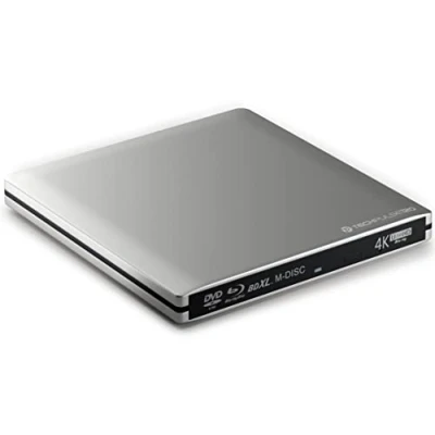 Abbildung von techPulse120 portables USB 3.0 4K UHD 3D M Disc BDXL HDR10 Laufwerk Blu ray Brenner Burner Superdrive Ultra Slim BD DVD CD für Netbook Notebook Ultrabook Windows Mac OS Apple iMAC MacBook Alu Silber