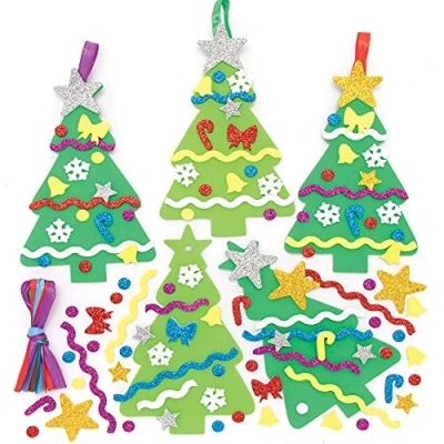 Abbildung von Baker Ross FE880 Weihnachtsbaum Dekoration Bastelsets Packung mit 8, Weihnachten Für Kinder, Kindergeburtstag Basteln, Weihnachtsbastelideen, Weihnachtsbaum, Mittel
