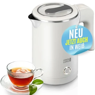 Abbildung von LEBENLANG Edelstahl Reisewasserkocher Klein 500ml &amp; BPA Frei I 600W Mini Wasserkocher Weiß für Reisen Energiesparend Energieeffizienz 0 5 0,5 l Kleiner Camping Reise