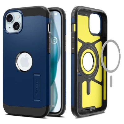 Abbildung von Spigen Hülle für iPhone 15 Tough Armor MagFit Kompatibel mit MagSafe Navy Blue