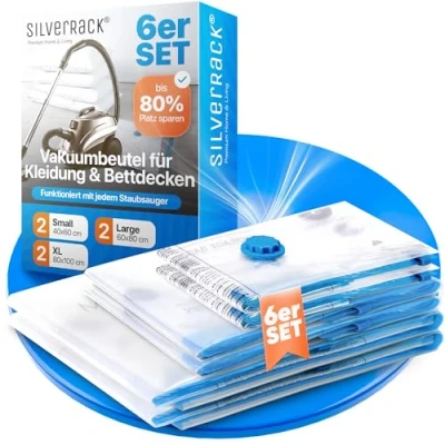 Abbildung von SilverRack Vakuumierbeutel Set [6 Stück] in 3 Größen (2x 40x60 cm / 2x 60x80 80x100 cm), Staubsauger für Kleidung u. Bettdecken