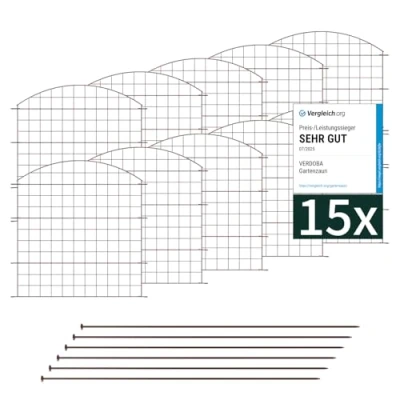 Abbildung von VERDOBA Premium Teichzaun Gartenzaun Komplettset Zaun 15 Zaunelemente Metallzaun Set für den Garten, Oberbogen Garten Hundezaun, Metall (15x Oberbogen, Braun RAL 8014)
