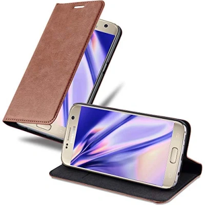 Abbildung von Cadorabo Hülle kompatibel mit Samsung Galaxy S7 aus Premium Kunst Leder Flip Klappbare Stoßfeste Magnetische [Standfunktion] [Kartenfächern] Cover für Tasche in Braun