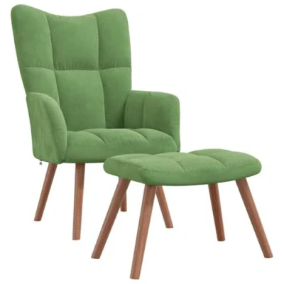 Abbildung von vidaXL Relaxsessel mit Hocker, Sessel Stahlrahmen Holzbeinen, Relaxstuhl Polsterstuhl Armlehne, Fernsehsessel Polstersessel Wohnzimmer, Modern, Hellgrün Samt
