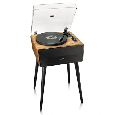 Abbildung von Lenco LS 570OK Plattenspieler (Riemenantrieb, Bluetooth, HiFi Sound, integrierte 80W Lautsprecher präzise Töne, Walnussdesign)