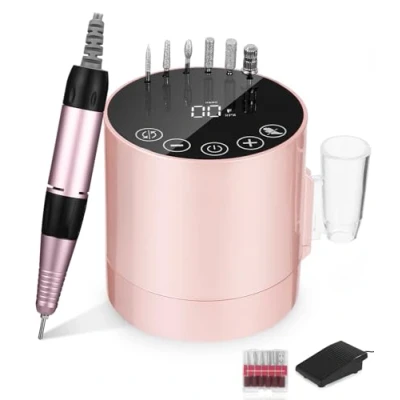 Abbildung von Nagelfräser, Elektrische Nagelfeile für Gelnägel, Nagelfräser Gelnägel 35000 u/min, Fräser Nägel mit LCD Display/Fußpedal/ 6 tlg