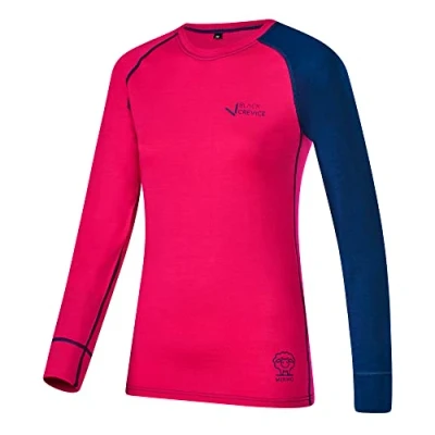 Abbildung von Black Crevice Damen Langarmshirt aus Merino Wolle in 42 pink/Steel Blue I Funktionsshirt atmungsaktiv Funktionsunterwäsche Base Layer Long Sleeve Skiunterwäsche