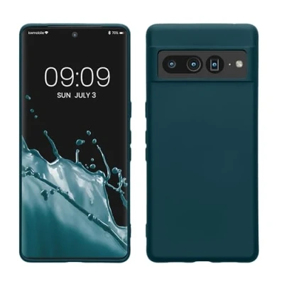 Abbildung von kwmobile Hülle kompatibel mit Google Pixel 7 Pro weiches TPU Silikon Case Cover geeignet für kabelloses Laden Petrol matt