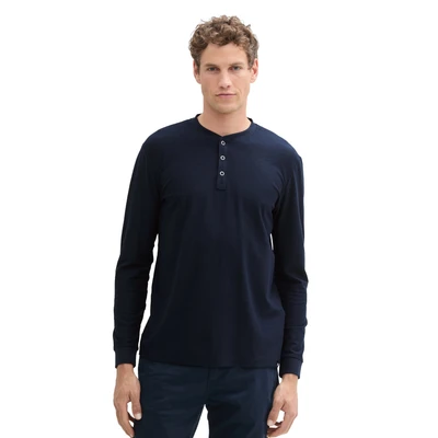 Abbildung von TOM Tailor Denim Henley Struktur Langarmshirt, Herren, Größe: Medium, Sky captain blue