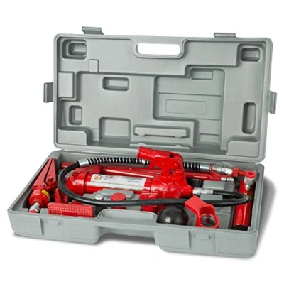 Abbildung von EBERTH Karosseriepresse Hydraulisch mit 4T Leistung, umfangreicher Ausbeulsatz inklusive Presse, 7 Druckstücke, Spreizer, Koffer, Professionelles KFZ Werkzeug, Richtsatz für Karosserie