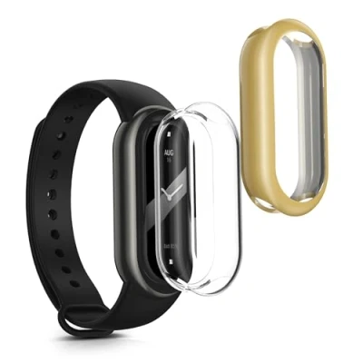 Abbildung von kwmobile 2X Schutzhülle kompatibel mit Xiaomi Mi Band 8 Hülle Fullbody Cover Set aus Silikon Transparent Gold