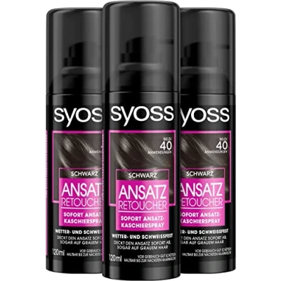 Abbildung von Syoss Haaransatz Spray Retoucher Kaschierspray Schwarz 120 ml, deckt helleren und grau nachwachsenden Ansatz ab
