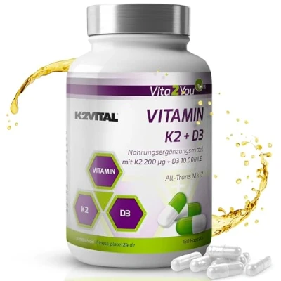 Abbildung von Vita2You Vitamin K2+D3 Kapseln 10.000 IE + K2 200μg K2VITAL 180 St