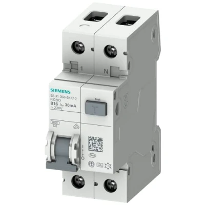 Abbildung von Siemens 5SU13566KK10 FI/LS Schalter RCBO 1P+N 6kA TypA 30mA B10 230V