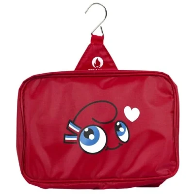 Abbildung von PARIS 2024, Kulturbeutel und Flaschen Maskottchen Love, offizielles Lizenzprodukt, zum Aufhängen, Toilettenartikel, wasserdicht, wiederverwendbar, mit Haken, 3 Flaschen, Reißverschluss, rot, Lässig
