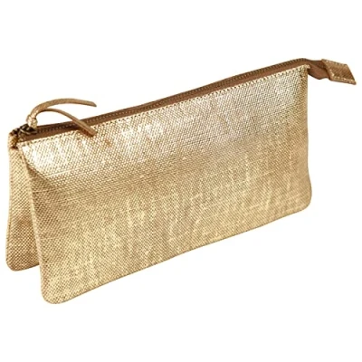 Abbildung von Clairefontaine 410049C Schlampermäppchen KLEO PATHRA, flach mit 2 Fächern, aus Lammleder, 22 x 11cm, 1 Stück, Gold