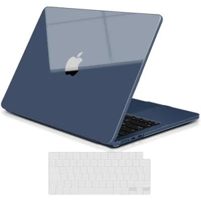 Abbildung von TECOOL Hülle Schutzhülle für MacBook Air 13.6 Zoll M3 M2 2024 A3113 2022 A2681, [Extrem Dünn u. Leicht] Hartschale Case EU TPU Tastaturschutz, Glänzend Mittenacht Blau