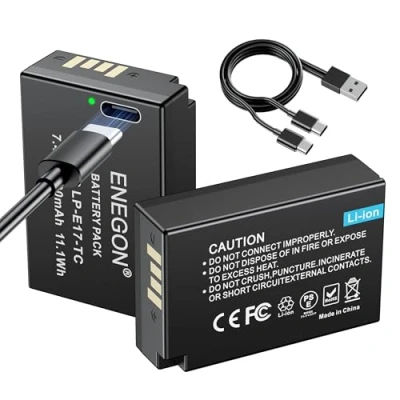 Abbildung von ENEGON LP E17 Typ C Ladeanschluss Akku zum Aufladen von Akkus für Canon Rebel SL2, T6i, T6s, T7i, EOS M3, M5, M6, 200D, 250D,77D, 750D, 760D, 800D, 8000D, Kiss X8i, RP Digital SLR Camera