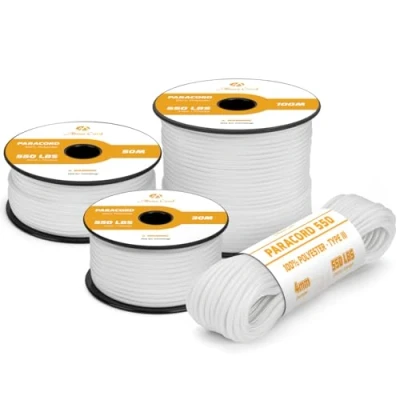 Abbildung von Abma Cord Paracord 4mm 15m Schnur Typ III 550 Seil 7 Kern für Outdoor, Camping, Survival, Basteln, Armband Max. 250kg Weiß