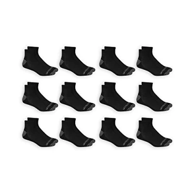 Abbildung von Fruit of the Loom Herren Halbe Cushion Dual Defense Knöchelsocken (12 Stück) Lässige Socke, Schwarz/Schwarz, 37.5 46 EU