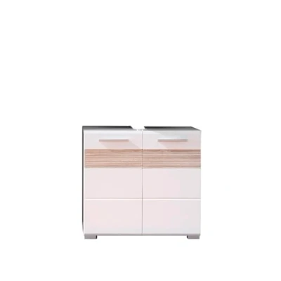Abbildung von trendteam smart living Waschbeckenunterschrank Unterschrank Badezimmer Mezzo Aufbaumaß (BxHxT) 60 x 56 34 cm Farbe Weiß Hochglanz mit Eiche Sägerau Hell 128030141