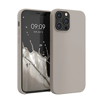 Abbildung von kwmobile Hülle kompatibel mit Apple iPhone 12 Pro Max Silikon Handy Case Handyhülle weiche Oberfläche kabelloses Laden Taupe