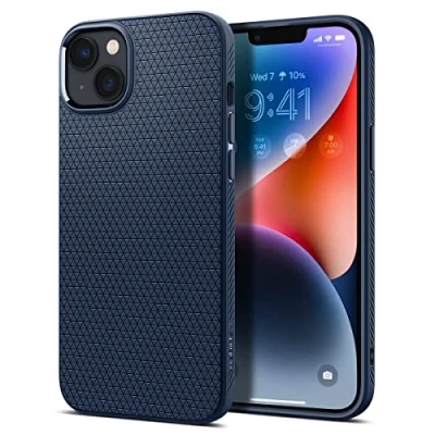 Abbildung von Apple iPhone 14 Hülle Silikon Spigen Soft Case/Backcover Handyhülle Dunkelblau Shockproof/Stoßfest