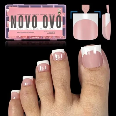 Abbildung von NOVO OVO Scharfes Quadrat fußnägel zum aufkleben, BABYPINK Artificial toe nail tips, fussnägel kleben, künstliche zehennägel, fuß nägel x 15 Größen 240 Stück