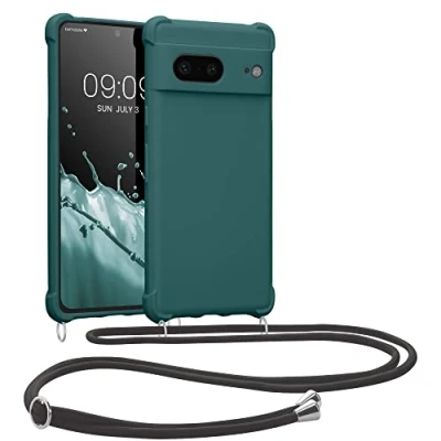 Abbildung von kwmobile Necklace Case kompatibel mit Google Pixel 7 Hülle Cover Kordel zum Umhängen Silikon Schutzhülle Petrol