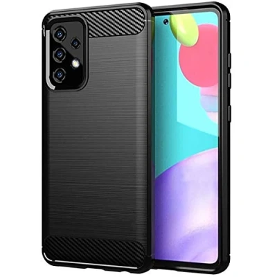 Abbildung von cofi1453® Silikon Hülle Bumper Carbon kompatibel mit Samsung Galaxy A52 (A525F) Case TPU Soft Handyhülle Cover Schutzhülle Schwarz