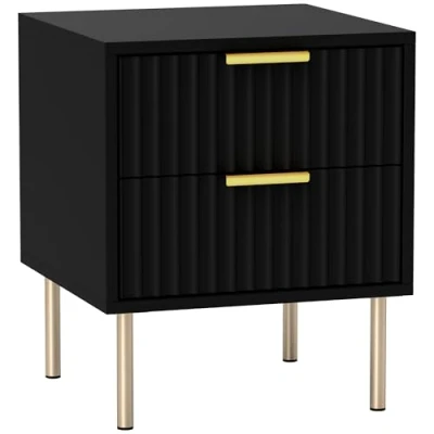 Abbildung von HOMCOM Nachttisch, geriffelter Nachttisch mit 2 Schubladen und Stahlbeinen, Beistelltisch für Schlafzimmer, Wohnzimmer, ABM. 40 x 39 48 cm, schwarz