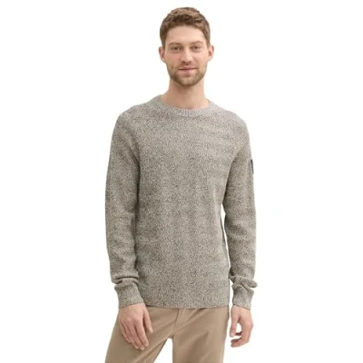 Abbildung von TOM TAILOR Herren 1043273 Basic Strickpullover mit Rundhalsausschnitt, 36164 Sand Taupe Navy Multicolor, XXXL