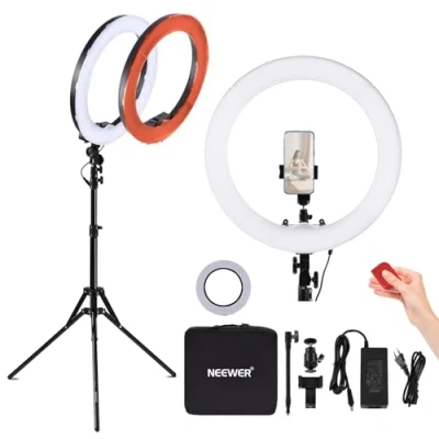 Abbildung von NEEWER Ringlicht mit Stativ Set: 45cm Außen 55W 5600K Dimmbare LED Ringleuchte Bluetooth Fernbedienung 75W Soft Cover für Handy/Kamera YouTube TikTok Self Porträt Foto Make up