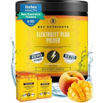 Abbildung von Key Nutrients Elektrolyt Pulver Pfirsich Mango 90 Portionen Elektrolyte Ohne Zucker Keto Sport : Glutenfreies Zusatz: Magnesium, Kalium Electrolyte Powder